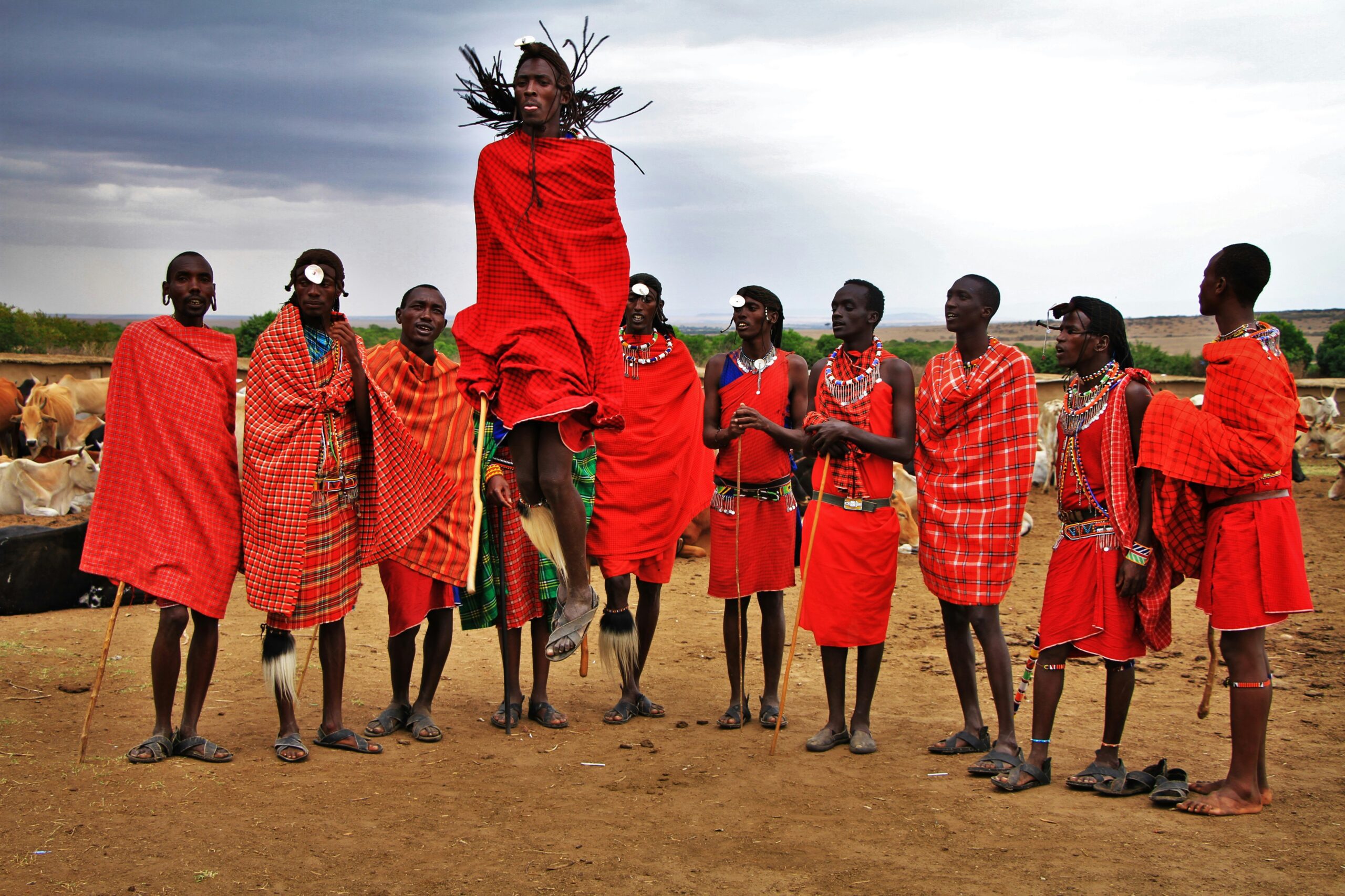 Group of Maasai men performing their dance